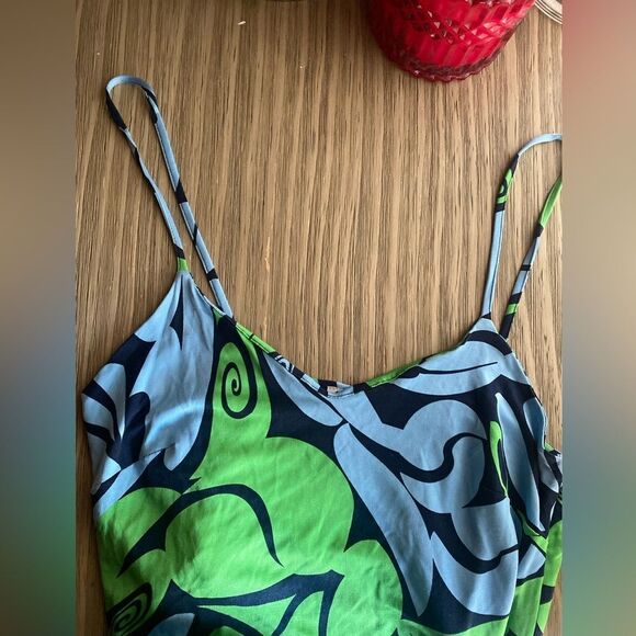 Miu Miu Stretch Mini Dress Size XS Green Blue Spaghetti Strap one-piece - Picture 3 of 11